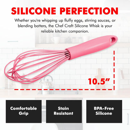 Premium Silicone Wire Cooking Whisk, 10.5 inch, Pink
