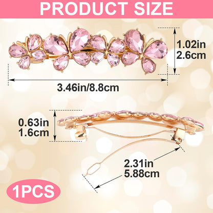 Rhinestone Hair Clips, Bridal Hair Accessories for Women, Sparkly Crystal Hair Pins, Fancy Hair Barrettes for Wedding, Bride, Long Hair (Pink Butterfly, 1 Pcs)