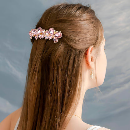 Rhinestone Hair Clips, Bridal Hair Accessories for Women, Sparkly Crystal Hair Pins, Fancy Hair Barrettes for Wedding, Bride, Long Hair (Pink Butterfly, 1 Pcs)