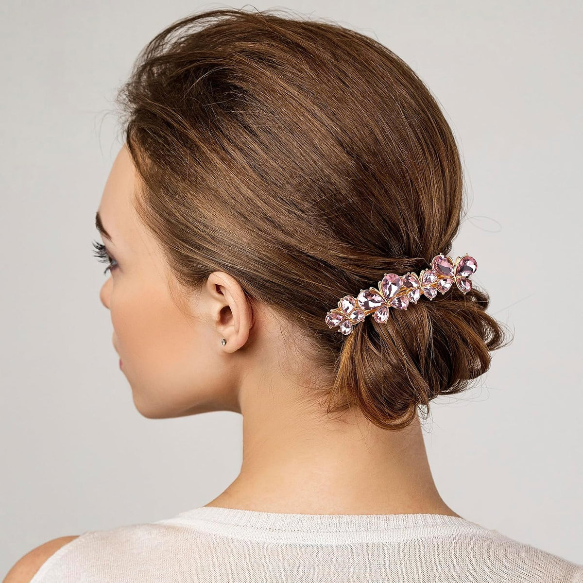 Rhinestone Hair Clips, Bridal Hair Accessories for Women, Sparkly Crystal Hair Pins, Fancy Hair Barrettes for Wedding, Bride, Long Hair (Pink Butterfly, 1 Pcs)
