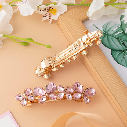 Rhinestone Hair Clips, Bridal Hair Accessories for Women, Sparkly Crystal Hair Pins, Fancy Hair Barrettes for Wedding, Bride, Long Hair (Pink Butterfly, 1 Pcs)