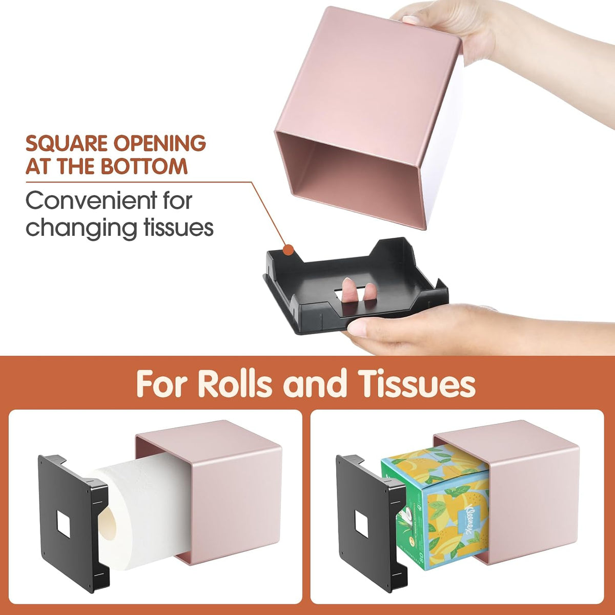 Y-in Hand Square Tissue Box Cover, Cube Facial Tissue Box Holder, Pink