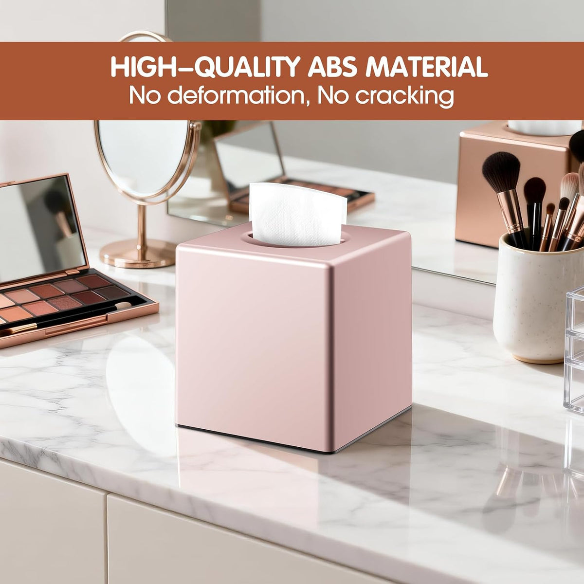 Y-in Hand Square Tissue Box Cover, Cube Facial Tissue Box Holder, Pink