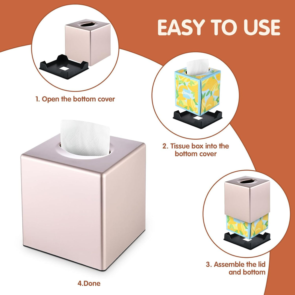 Y-in Hand Square Tissue Box Cover, Cube Facial Tissue Box Holder, Pink