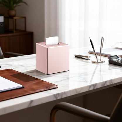 Y-in Hand Square Tissue Box Cover, Cube Facial Tissue Box Holder, Pink