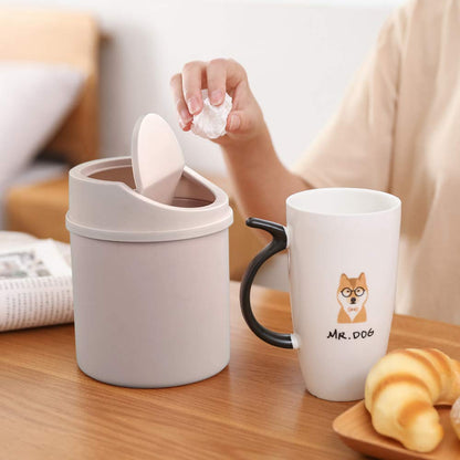 Plastic Tiny Waste Bin, Desktop Mini Trash Can with Swing Lid, Pink