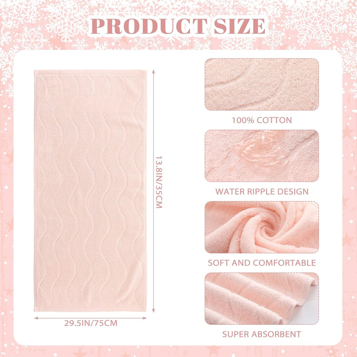 4 Pack Hand Towels for Bathroom 100% Cotton Soft, Pink