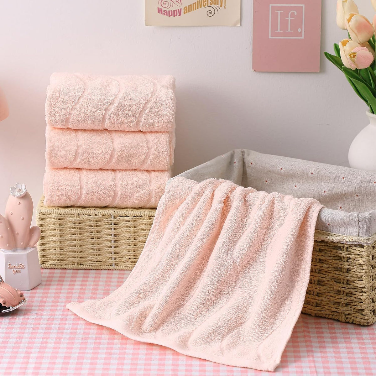 4 Pack Hand Towels for Bathroom 100% Cotton Soft, Pink