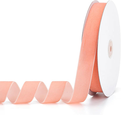 Peach Velvet Ribbon 1" x 20Yd,Great for Gift Wrapping,Hair Bows Making, Wreaths,Wedding and Christmas Party Decoration(Peach 1")