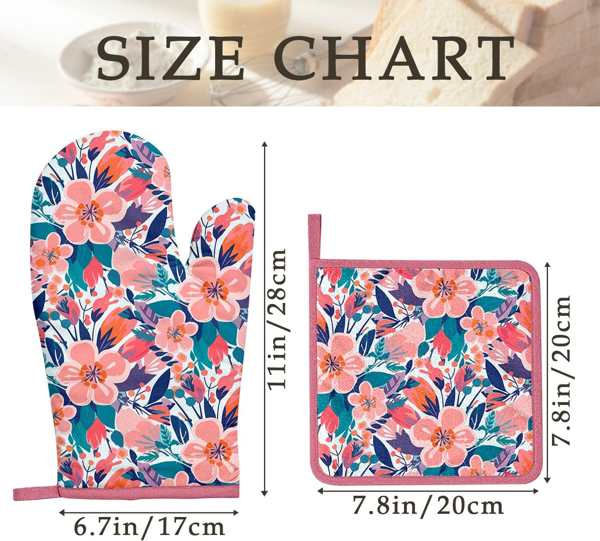 Pink Flowers Oven Mitts and Pot Holders Sets, Heat Resistant Kitchen Gloves Hot Pads