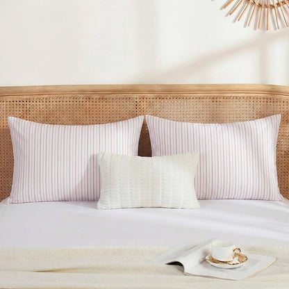 Standard Size Pillowcases, 100% Cotton Pillow Cases, White & Pink Striped Pillowcases, Soft Breathable Ticker Stripe Pillow Covers, Set of 2