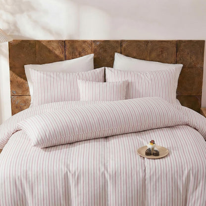 Standard Size Pillowcases, 100% Cotton Pillow Cases, White & Pink Striped Pillowcases, Soft Breathable Ticker Stripe Pillow Covers, Set of 2