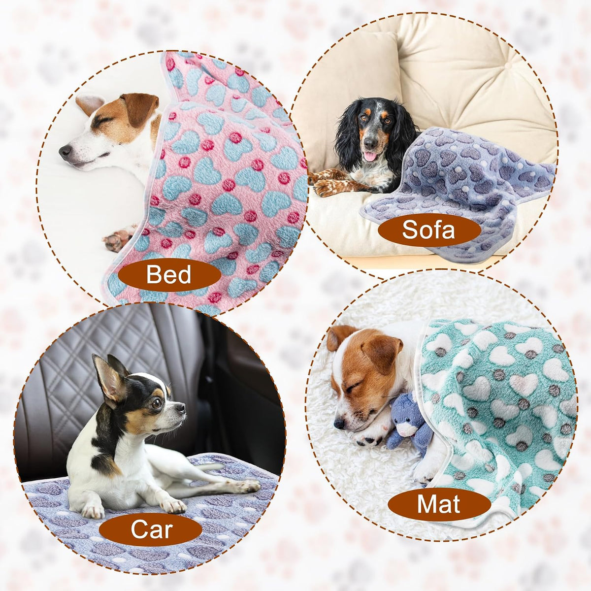 1 Pack 3 Blankets for Dog Puppy Cat (Small 23x16'', Purple, Pink, Green)