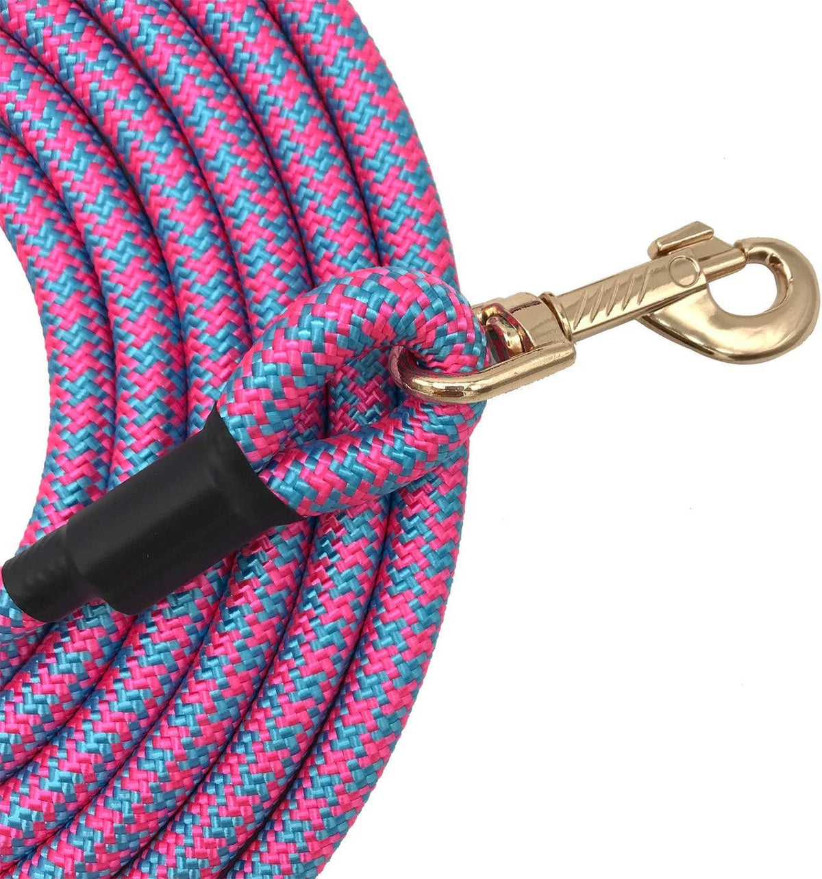 Nylon Strong Dog Rope Lead Leash Training Dog Lead with Soft Handle 6-20 FT Long Pink/Blue (Dia:0.5" 15FT)