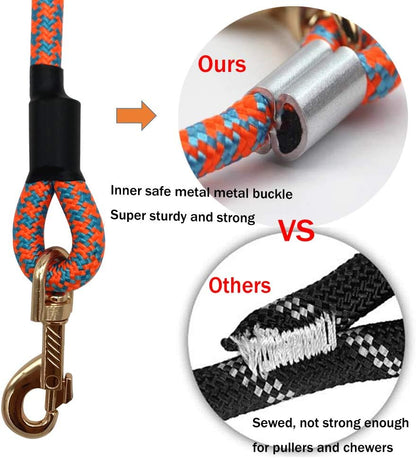 Nylon Strong Dog Rope Lead Leash Training Dog Lead with Soft Handle 6-20 FT Long Pink/Blue (Dia:0.5" 15FT)