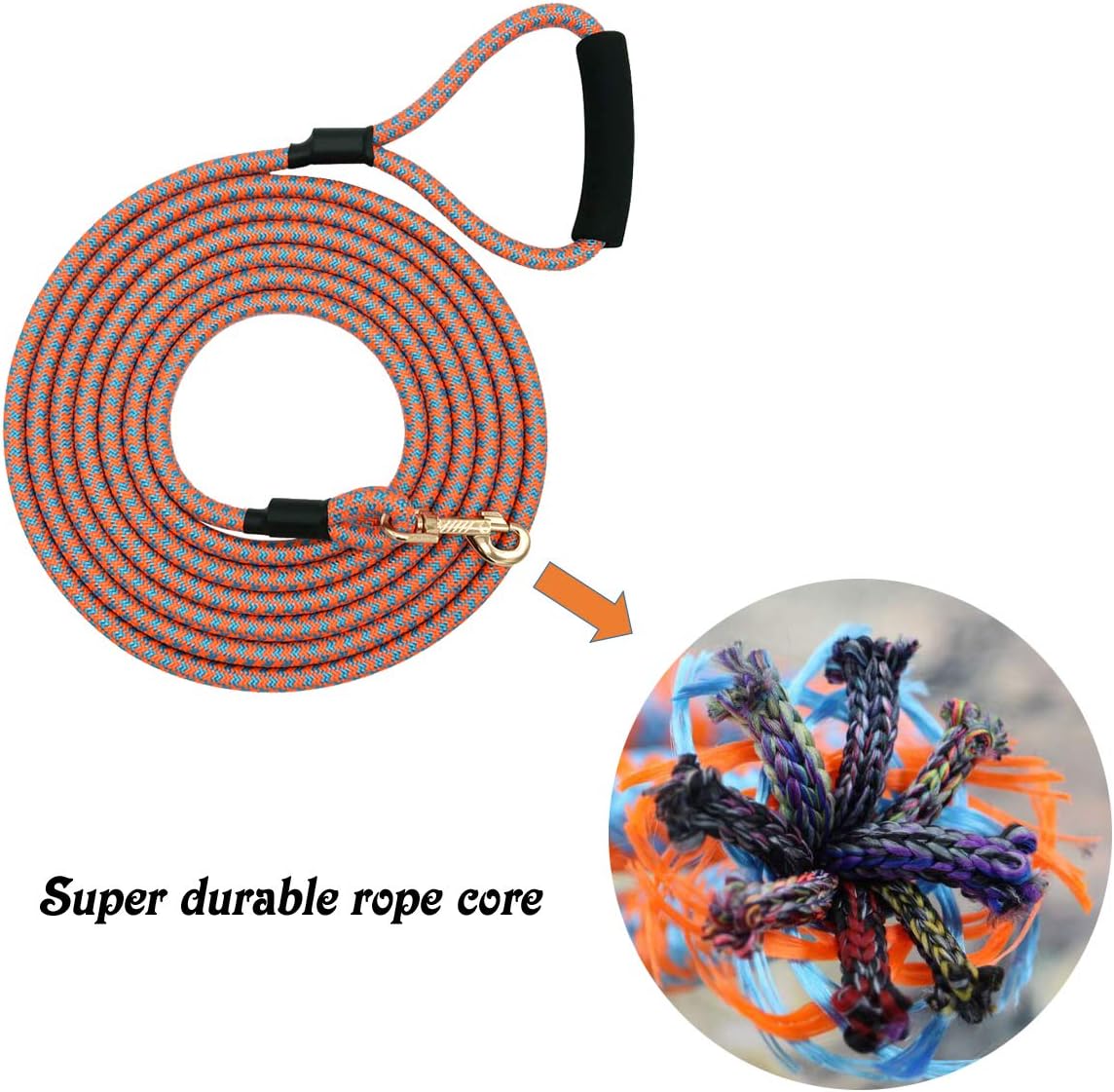 Nylon Strong Dog Rope Lead Leash Training Dog Lead with Soft Handle 6-20 FT Long Pink/Blue (Dia:0.5" 15FT)