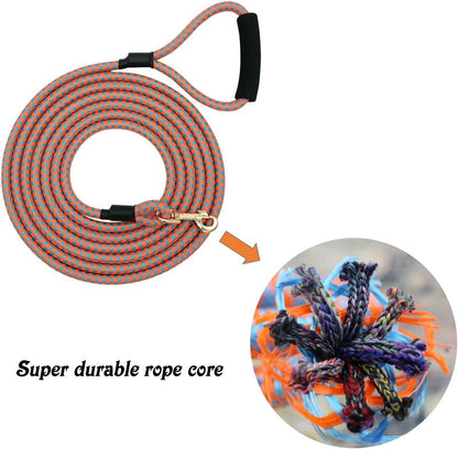 Nylon Strong Dog Rope Lead Leash Training Dog Lead with Soft Handle 6-20 FT Long Pink/Blue (Dia:0.5" 15FT)