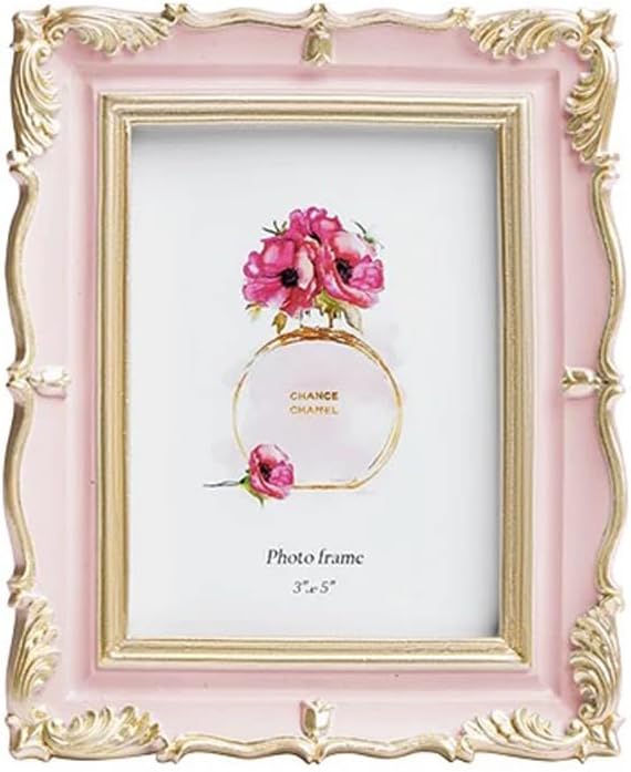 5 Inch Vintage Picture Frame Antique Photo Frame For Home Tabletop Fit For 3.5x5 Inch Photo (Pink)