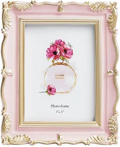 5 Inch Vintage Picture Frame Antique Photo Frame For Home Tabletop Fit For 3.5x5 Inch Photo (Pink)
