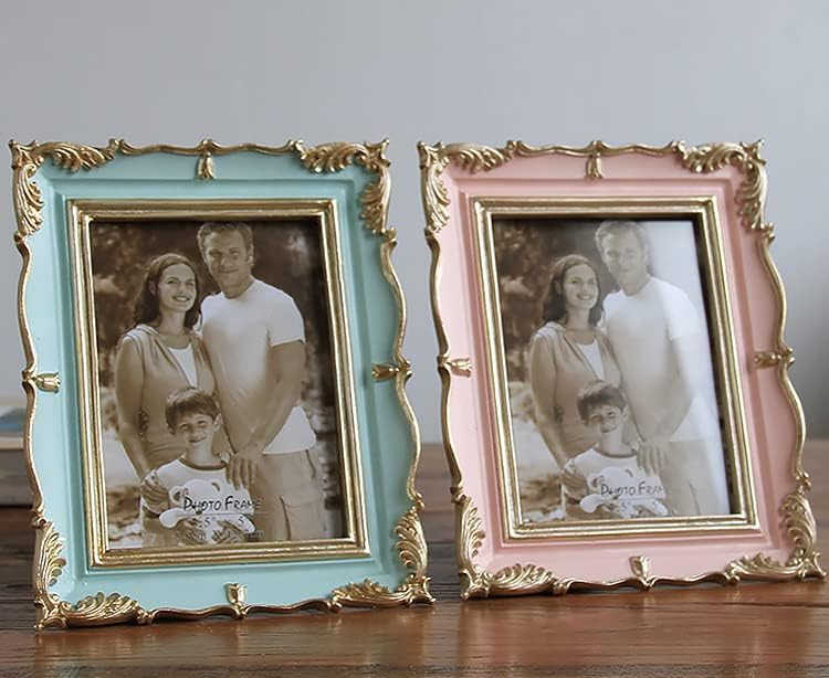 5 Inch Vintage Picture Frame Antique Photo Frame For Home Tabletop Fit For 3.5x5 Inch Photo (Pink)