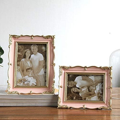 5 Inch Vintage Picture Frame Antique Photo Frame For Home Tabletop Fit For 3.5x5 Inch Photo (Pink)