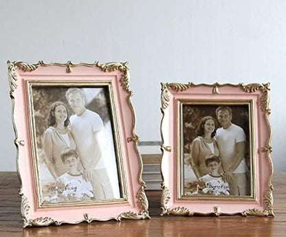 5 Inch Vintage Picture Frame Antique Photo Frame For Home Tabletop Fit For 3.5x5 Inch Photo (Pink)
