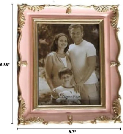 5 Inch Vintage Picture Frame Antique Photo Frame For Home Tabletop Fit For 3.5x5 Inch Photo (Pink)