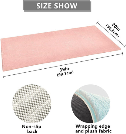 Pink Solid Color Bath Mat 39x20 Inch, Soft Absorbent Plush Rug, Non-Slip Washable Floor Mat for Bathroom Bedroom Kitchen Entryway Carpet
