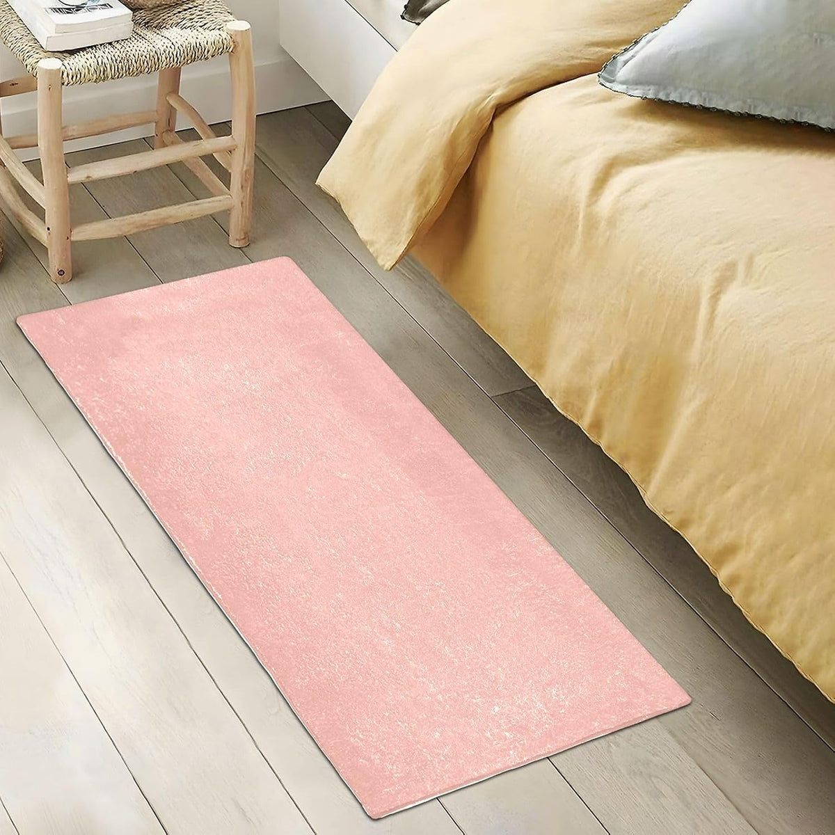 Pink Solid Color Bath Mat 39x20 Inch, Soft Absorbent Plush Rug, Non-Slip Washable Floor Mat for Bathroom Bedroom Kitchen Entryway Carpet
