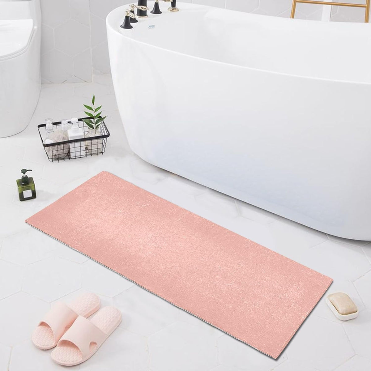Pink Solid Color Bath Mat 39x20 Inch, Soft Absorbent Plush Rug, Non-Slip Washable Floor Mat for Bathroom Bedroom Kitchen Entryway Carpet