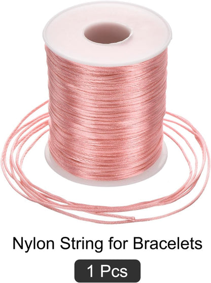 Nylon Satin Cord 1.5mm, 109 Yard Nylon String for Bracelet Braided Thread [for Jewelry Making Necklace Chinese Knot Craft] - Peach Pink