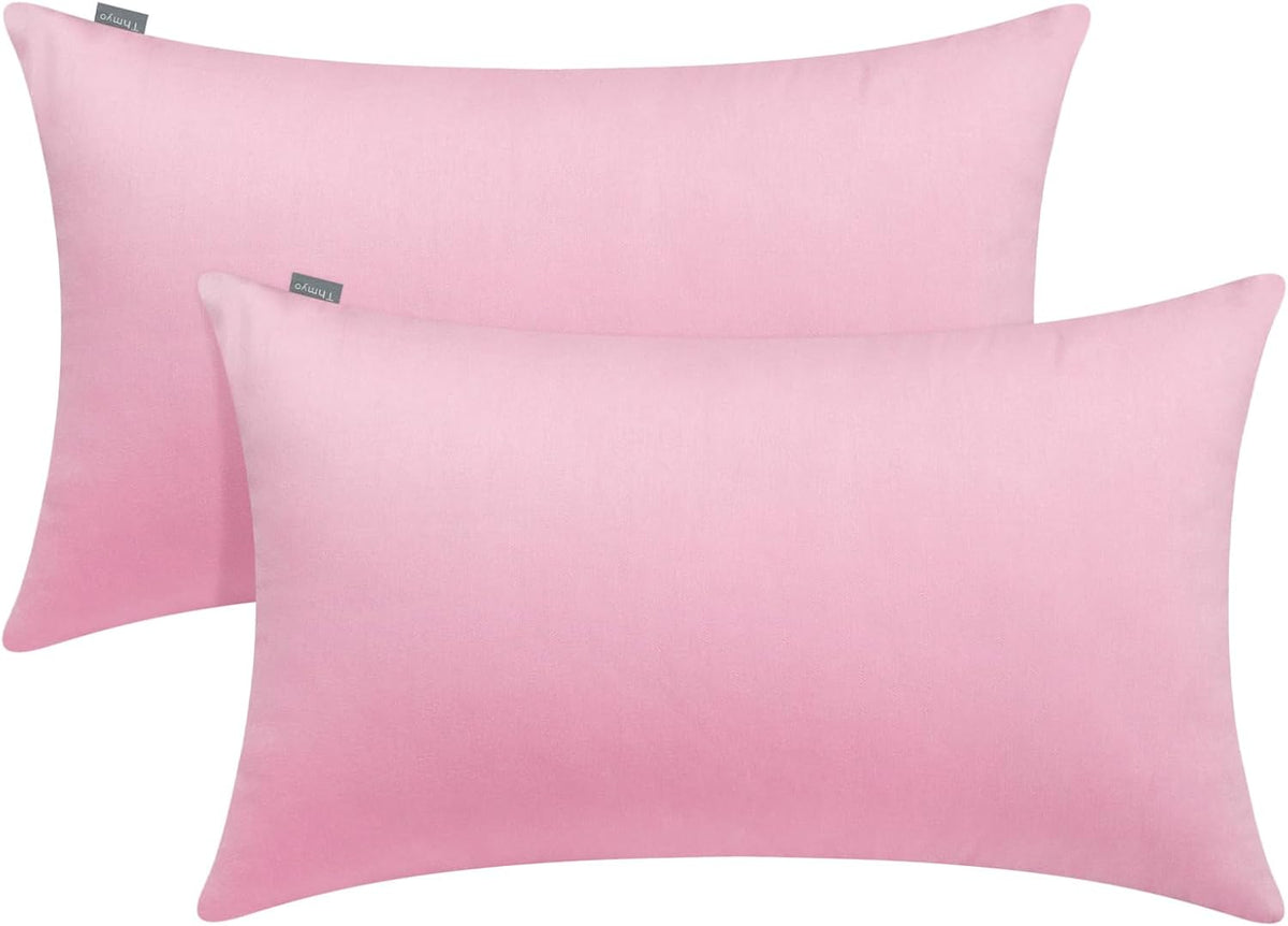 Cotton Solid Decorative Lumbar Throw Pillow Covers Pink 12x20 inch