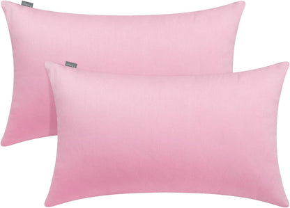 Cotton Solid Decorative Lumbar Throw Pillow Covers Pink 12x20 inch