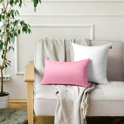 Cotton Solid Decorative Lumbar Throw Pillow Covers Pink 12x20 inch