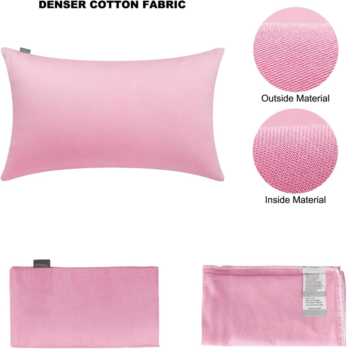 Cotton Solid Decorative Lumbar Throw Pillow Covers Pink 12x20 inch