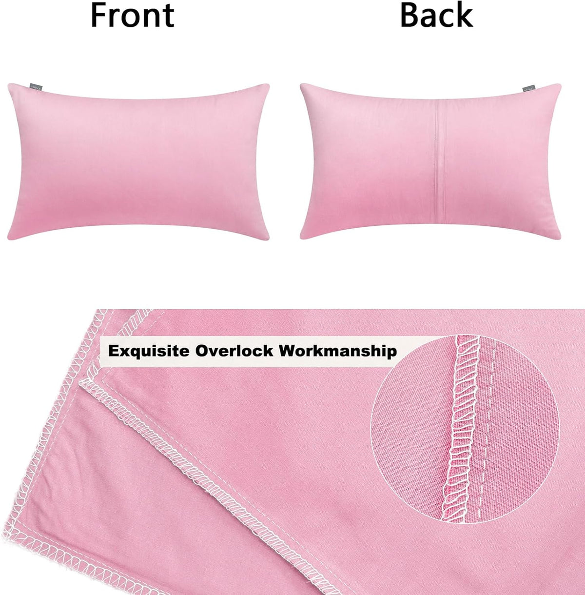 Cotton Solid Decorative Lumbar Throw Pillow Covers Pink 12x20 inch