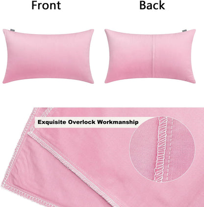 Cotton Solid Decorative Lumbar Throw Pillow Covers Pink 12x20 inch