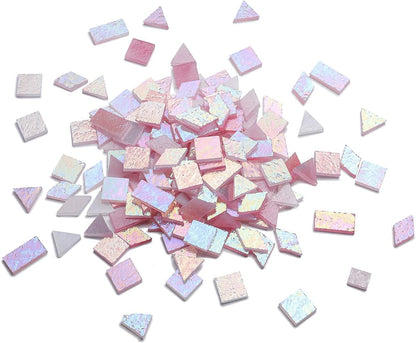 Lanyani Iridescent Stained Glass Mosaic Tiles for Art Craft, 200 Pieces, 4 Shapes Mixed,Opaque Pink