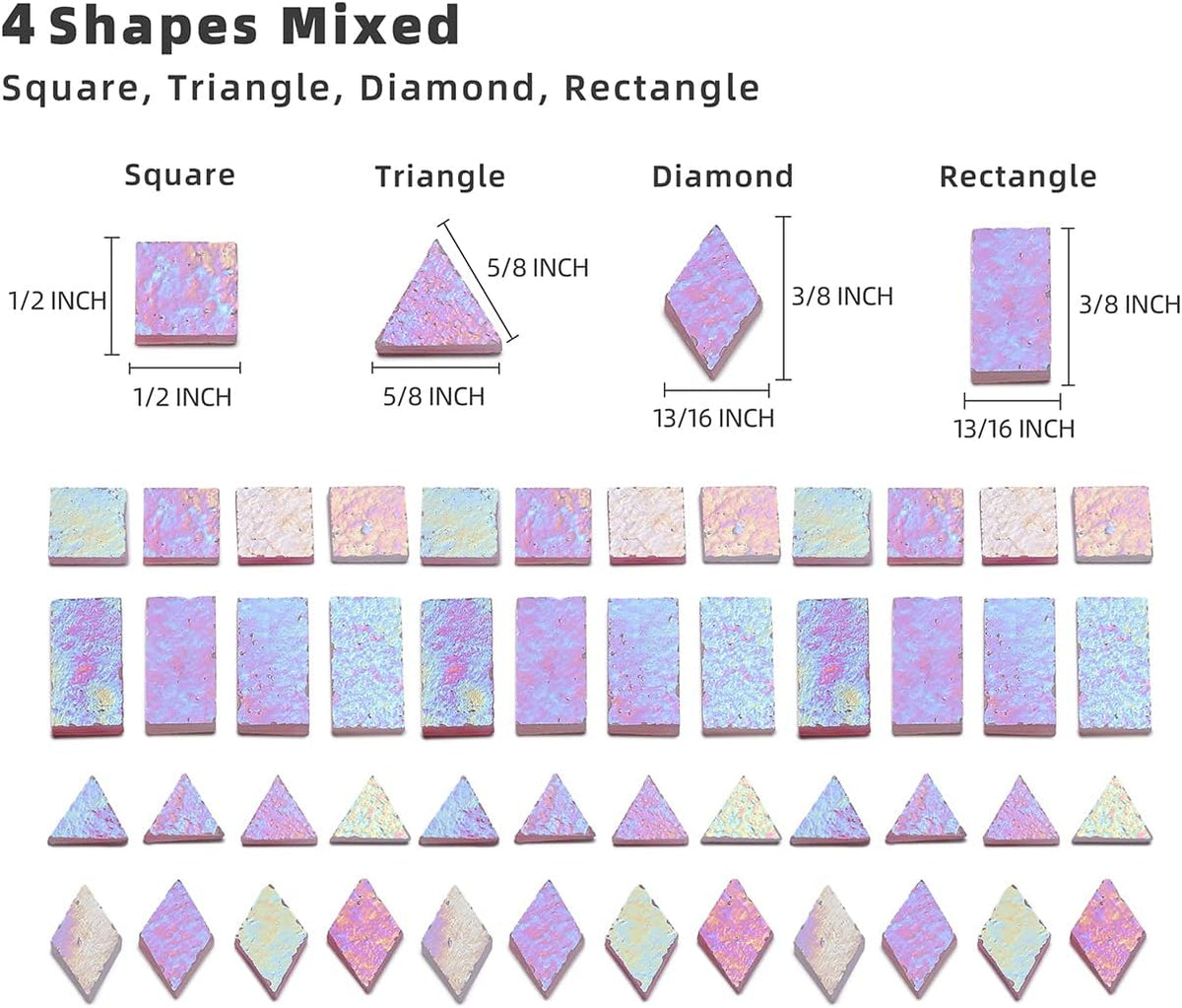 Lanyani Iridescent Stained Glass Mosaic Tiles for Art Craft, 200 Pieces, 4 Shapes Mixed,Opaque Pink