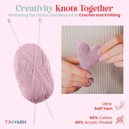 60% Cotton 40% Acrylic Crochet Bulk Yarn - Light Pink, Soft Fine/Sport Yarn for Crocheting/Knitting - Ideal for Amigurumi Dolls and Baby Garments