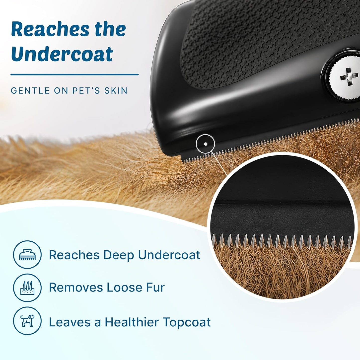 Rhykin GroomPro Dog Deshedding Brush | Undercoat Removal Tool for Dogs | Reduces Shedding Pet Hair Grooming Comb, with a Stainless Steel Blade | Safe Skin Friendly, Professional Grooming Tool for Dogs