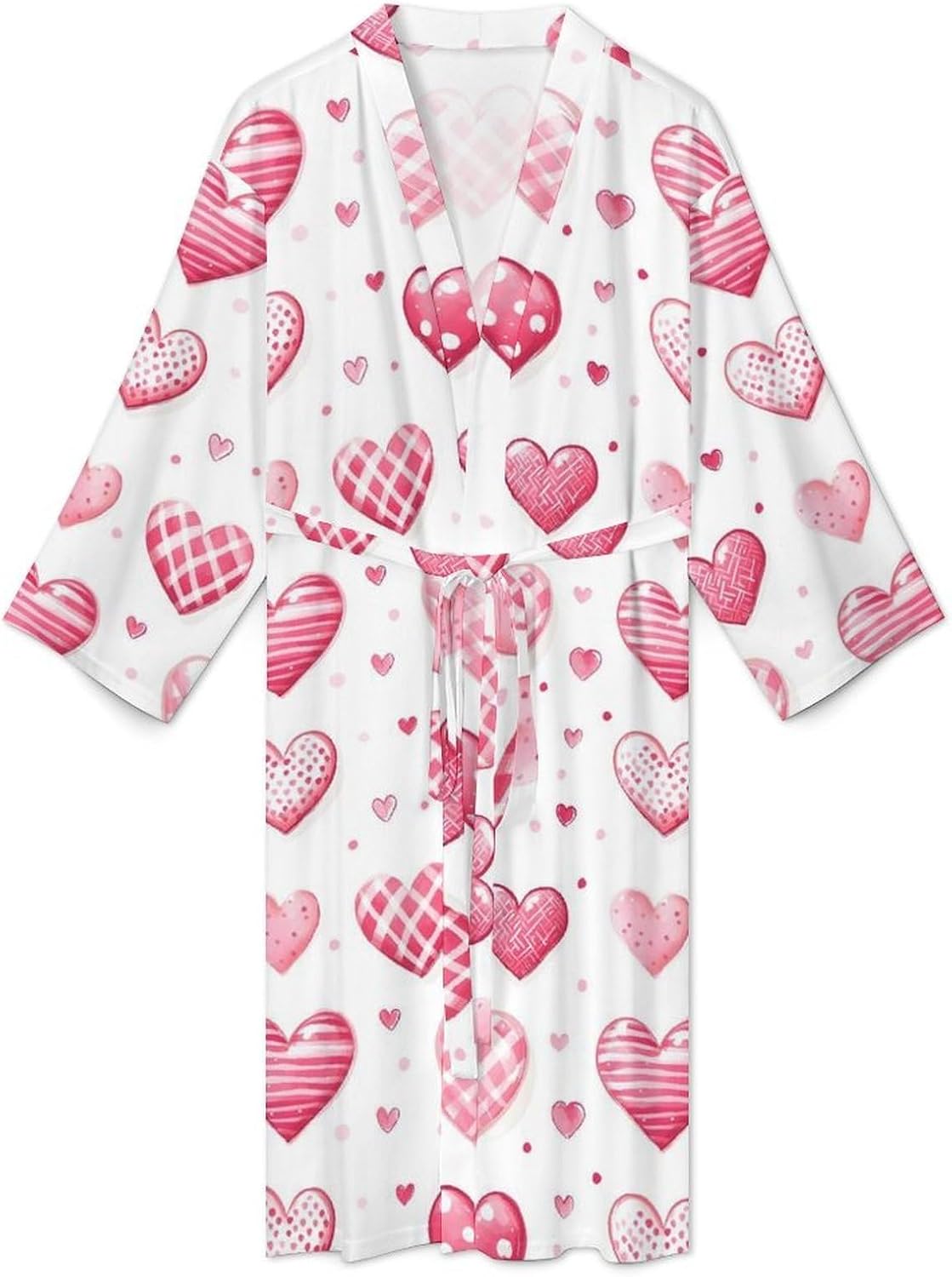Bright Pink Heart Print Robes for Men Women, Soft Bathrobe Long Men Womens Robes Lightweight Cozy Bath Robe