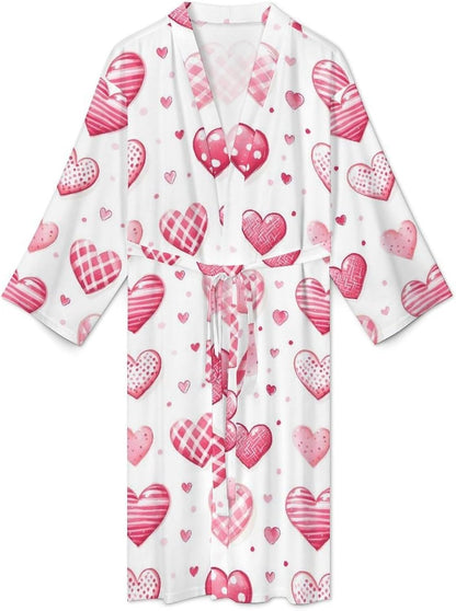 Bright Pink Heart Print Robes for Men Women, Soft Bathrobe Long Men Womens Robes Lightweight Cozy Bath Robe