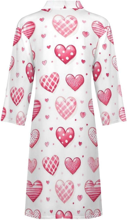 Bright Pink Heart Print Robes for Men Women, Soft Bathrobe Long Men Womens Robes Lightweight Cozy Bath Robe