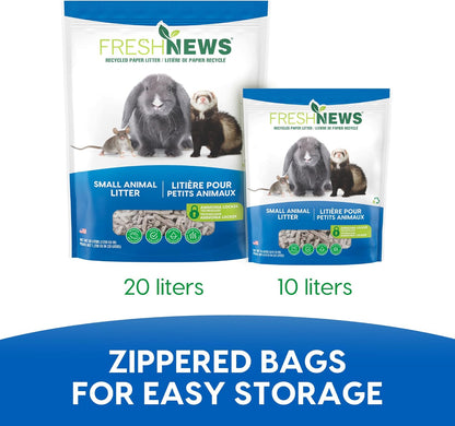 Fresh News Recycled Paper Small Animal Litter Bedding, 10 Liters, Packaging May Vary