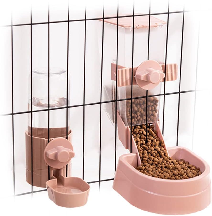 Rabbit Food Dispenser Water Bottle, Small Animal Bowls for Cage, Hanging Automatic Small Pet Water Bowl for Bunny Guinea Pig Ferret