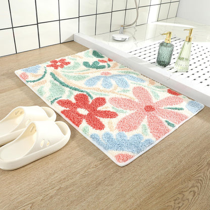 Bath Mat, Flower Pattern Bath Mats for Bathroom, Non-Slip, Machine Washable, Fit Under Door, Absorbent Bath Rugs, Shower Outside, Home Decor Accessories. (16"x24")