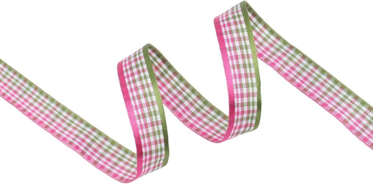 Vintage Checkered Woven Ribbon, Checkerboard Lime and Hot Pink, 5/8" - 25 Yards Continuous Ribbon for Spring, Easter, Pastel, Easter Basket