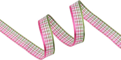 Vintage Checkered Woven Ribbon, Checkerboard Lime and Hot Pink, 5/8" - 25 Yards Continuous Ribbon for Spring, Easter, Pastel, Easter Basket