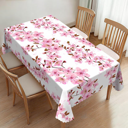 Cherry Flower Rectangle Tablecloths Japanese Pink Floral Table Cloths Dacorative Kitchen Dining Tablecloth for Rectangular Tables,Washable Table Cover for Party 54 x 72 Inch